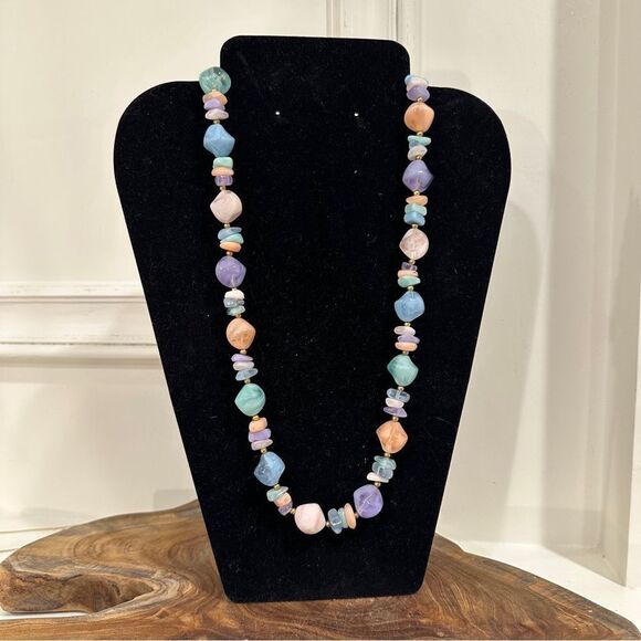 Vintage 80s black light reactive Multicolor Beaded Necklace - Picture 1 of 7